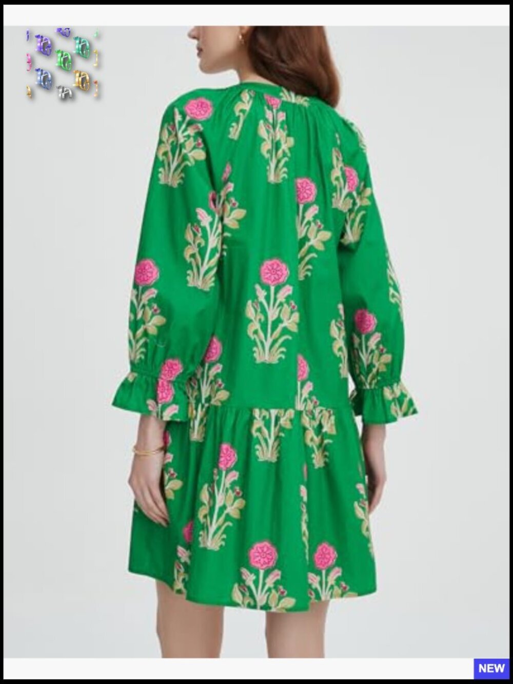 Boho Floral Mini Dress V Neck Puff Sleeve Tiered Ruffle Beach Vacation - Picture 2 of 7